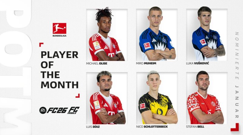 Luis Díaz nominado en la Bundesliga a mejor jugador del mes de enero 2026 junto a Michael Olise y otros candidatos.